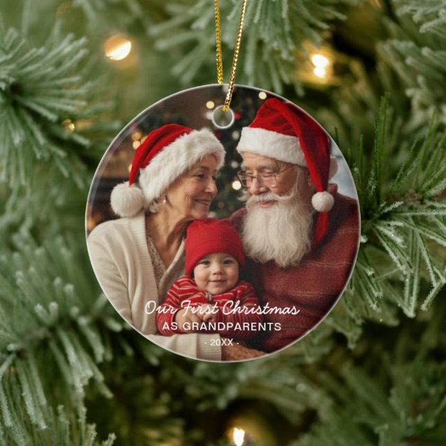Our First Christmas As Grandparents Family Photo Ceramic Tree Decoration (Tree)
