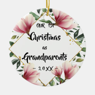 Our First Christmas as Grandparents Floral Photo Ceramic Tree Decoration