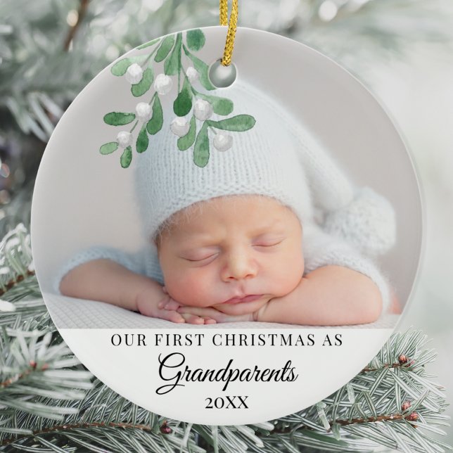 Our First Christmas As Grandparents Photo Ceramic Tree Decoration (Creator Uploaded)