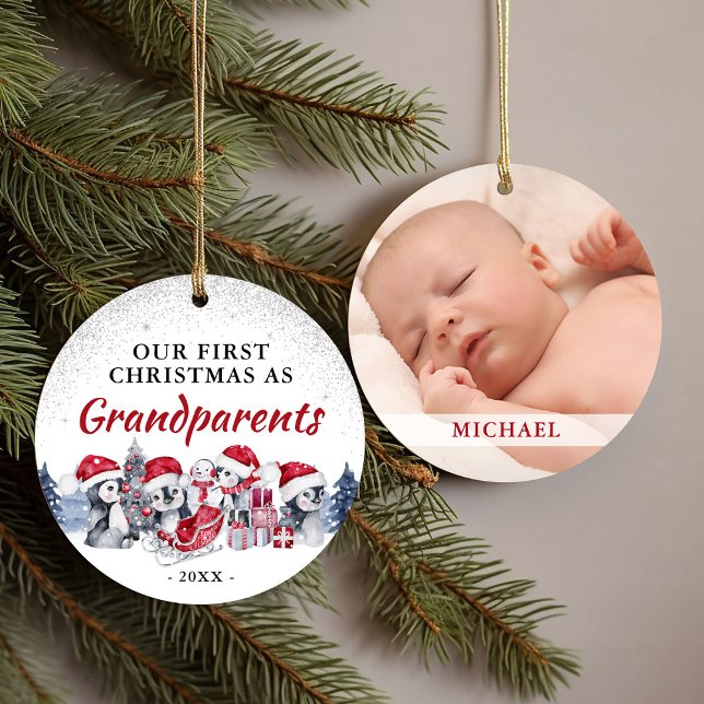 Our First Christmas as Grandparents Photo Ceramic Tree Decoration (Creator Uploaded)
