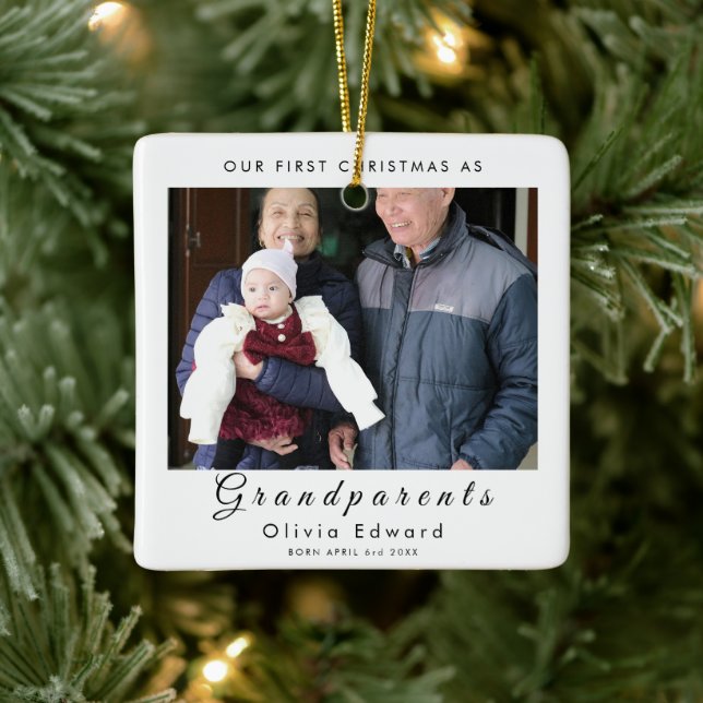 Our First Christmas as Grandparents Photo Design Ceramic Ornament (Tree)