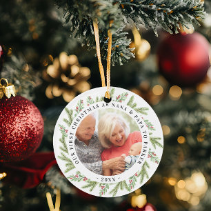 Our First Christmas as Grandparents Photo Greenery Ornament