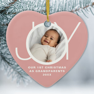 Our First Christmas As Grandparents Photo Joy Pink Ceramic Tree Decoration