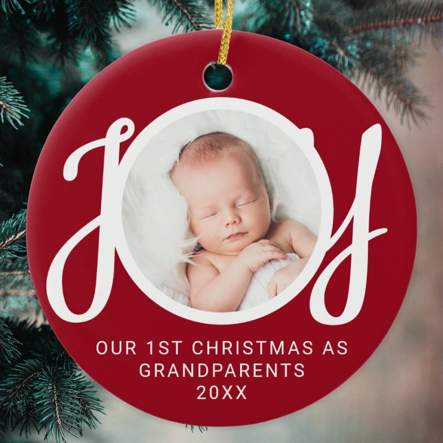 Our First Christmas As Grandparents Photo Red Ceramic Tree Decoration (Creator Uploaded)