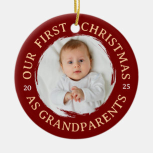 Our First Christmas as Grandparents – Photo Red  Ceramic Tree Decoration