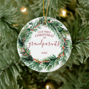 Our First Christmas As Grandparents Photo Wreath Ceramic Tree Decoration