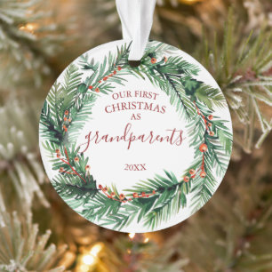 Our First Christmas As Grandparents Photo Wreath Ornament