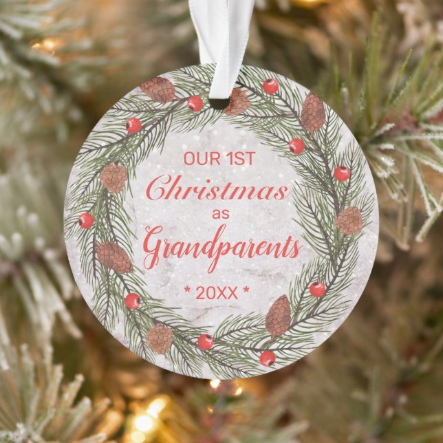 Our First Christmas as Grandparents Photo Wreath Ornament (Tree)