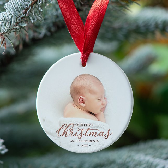 Our First Christmas As Grandparents Rose Gold Foil Ornament (Creator Uploaded)