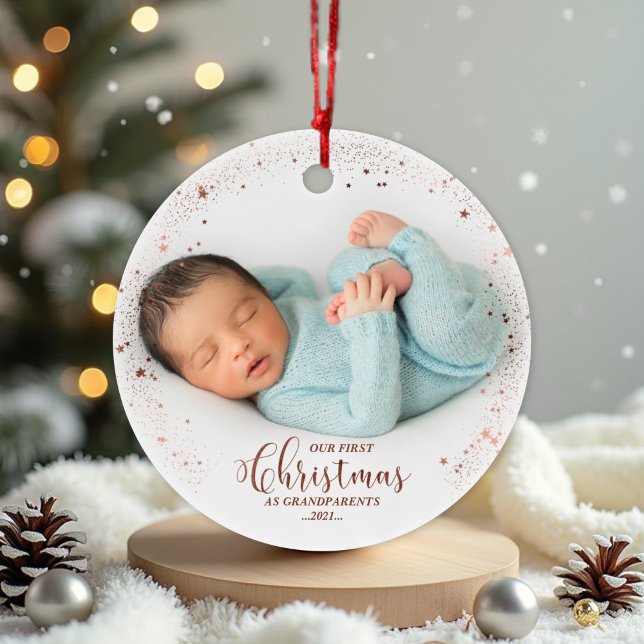 Our First Christmas As Grandparents Rose Photo Ornament (Creator Uploaded)