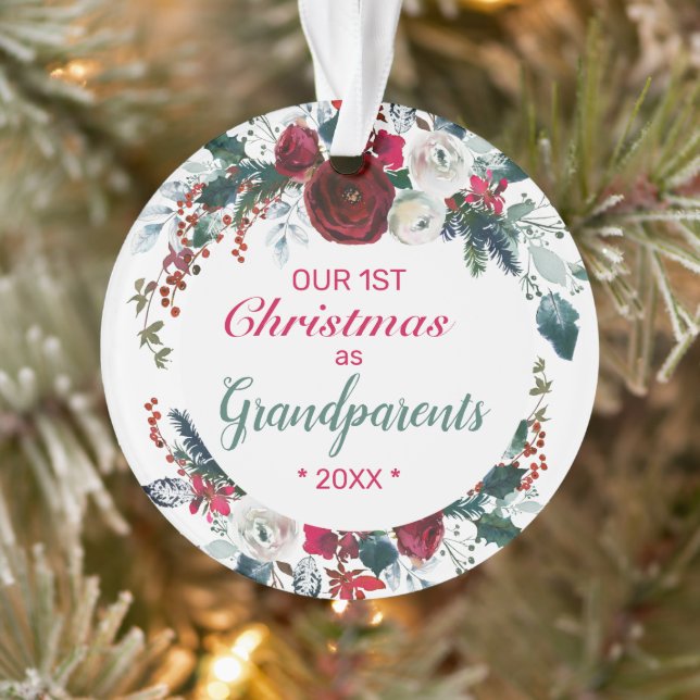 Our First Christmas as Grandparents Rose Wreath Ornament (Tree)