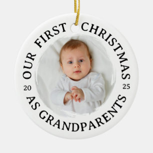 Our First Christmas as Grandparents – Round Photo  Ceramic Tree Decoration