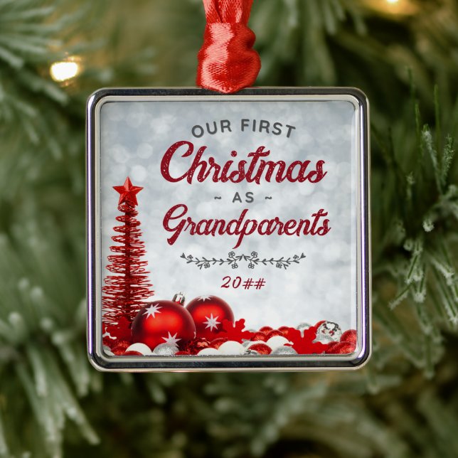 Our First Christmas as Grandparents Timeless Metal Tree Decoration (Tree)