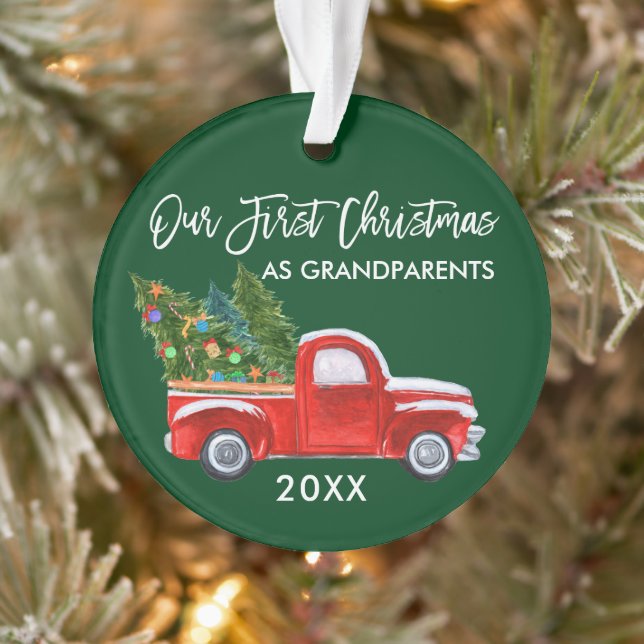 Our First Christmas as Grandparents Truck Green Ornament (Tree)