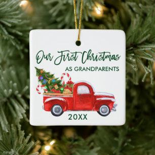 Our First Christmas as Grandparents Truck Tree Ceramic Ornament