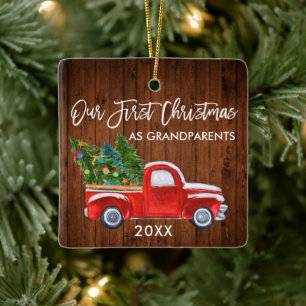 Our First Christmas as Grandparents Wood Truck Ceramic Ornament
