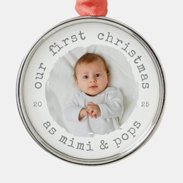 Our First Christmas as Mimi & Pops 2025 Photo Metal Tree Decoration (Front)