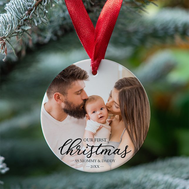 Our First Christmas as Mom and Dad Baby Photo Ornament (Creator Uploaded)