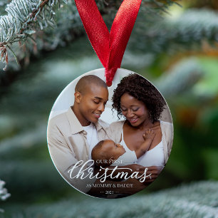 Our First Christmas as Mom and Dad Family Photo Ornament