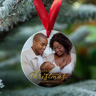 Our First Christmas as Mom and Dad Gold Foil Ornament