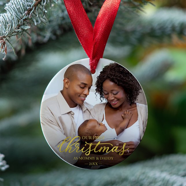 Our First Christmas as Mom and Dad Gold Foil Ornament (Creator Uploaded)