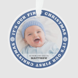 Our First Christmas as Mom and Dad Modern Snow Ornament