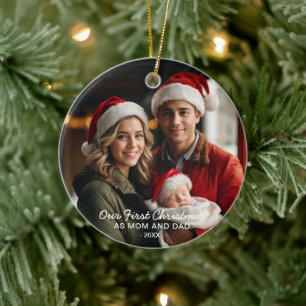 Our First Christmas as Mom and Dad Photo Ceramic Tree Decoration