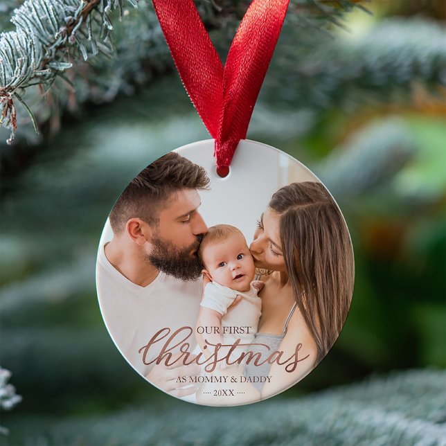 Our First Christmas as Mom and Dad Rose Gold Foil Ornament (Creator Uploaded)