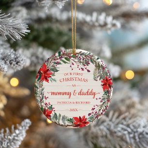 Our First Christmas as Mommy & Daddy Rustic Wreath Ceramic Tree Decoration