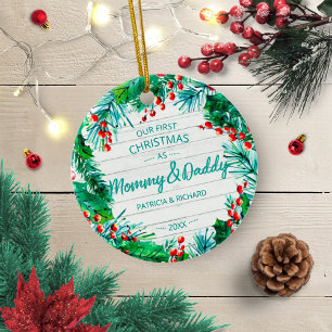Our First Christmas as Mommy & Daddy Rustic Wreath Ceramic Tree Decoration