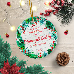 Our First Christmas as Mommy & Daddy Rustic Wreath Ceramic Tree Decoration