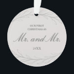 Our First Christmas as Mr and Mr Photo Gay Ornament<br><div class="desc">Did you get married this year? Add a memory to your tree with this wedding keepsake ornament featuring two simple hand drawn pencil sketched twigs with leaves with the words, "Our First Christmas as Mr. and Mr." along with the year of your wedding over a neutral grey background. The backside...</div>