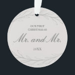 Our First Christmas as Mr and Mr Photo Gay Ornament<br><div class="desc">Did you get married this year? Add a memory to your tree with this wedding keepsake ornament featuring two simple hand drawn pencil sketched twigs with leaves with the words, "Our First Christmas as Mr. and Mr." along with the year of your wedding over a neutral grey background. The backside...</div>