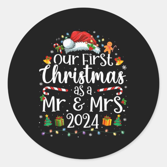 Our First Christmas As Mr And Mrs 2024 Matching Co Classic Round Sticker (Front)