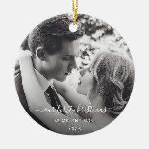Our First Christmas as Mr and Mrs Elegant Photo Ceramic Tree Decoration
