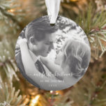 Our First Christmas as Mr and Mrs Elegant Photo Ornament<br><div class="desc">Did you get married this year? Add a memory to your tree with this elegant wedding keepsake ornament featuring the message, "Our First Christmas as Mr. and Mrs." in a lovely handwritten script font along with the year over your favourite photo. Add the same photo to both sides or a...</div>