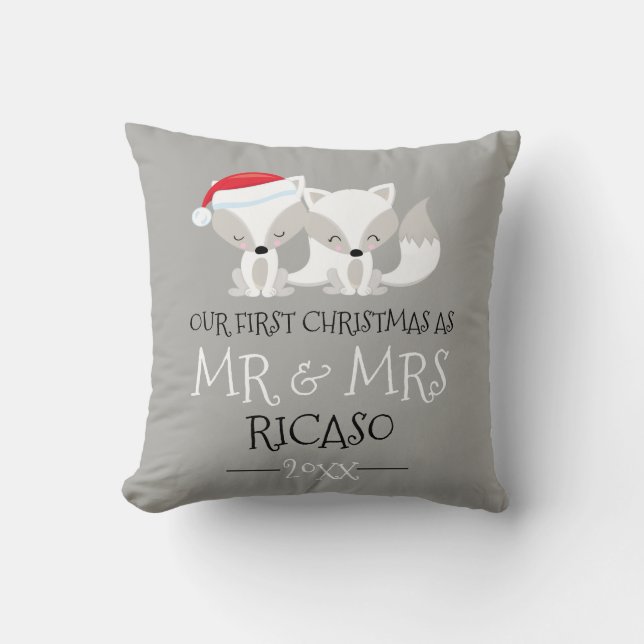 Our First Christmas As Mr and Mrs - Fox Themed Cushion (Front)