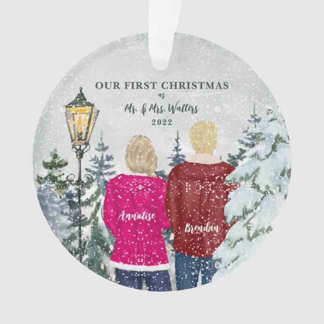 Our First Christmas as Mr. and Mrs. Holiday Ornament (Front)