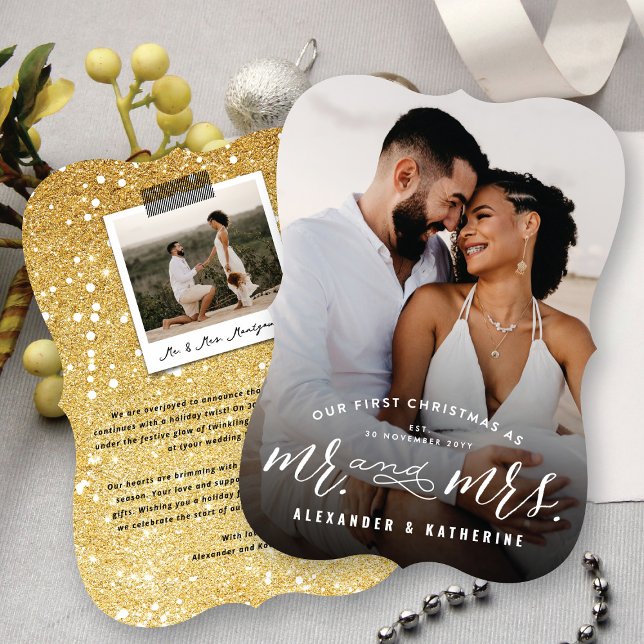 Our First Christmas As Mr And Mrs Photo Wedding Holiday Card (Our First Christmas As Mr And Mrs Modern Typography - Holiday Wedding Photo Card by fat*fa*tin)