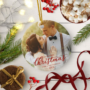 Our First Christmas As Mr And Mrs Red Script Ceramic Tree Decoration