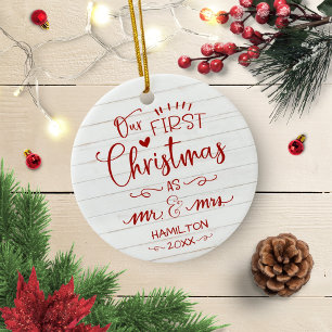 Our First Christmas As Mr And Mrs Rustic Farmhouse Ceramic Tree Decoration