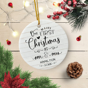 Our First Christmas As Mr And Mrs Rustic Farmhouse Ceramic Tree Decoration