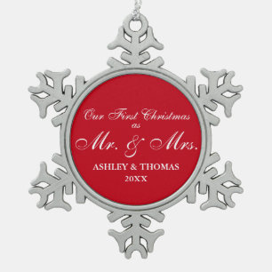 Our First Christmas as Mr. and Mrs. Snowflake Snowflake Pewter Christmas Ornament