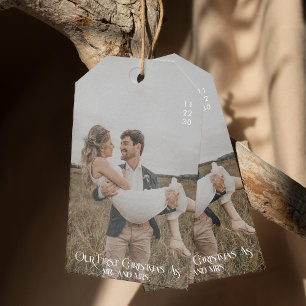 Our First Christmas As Mr and Mrs Typography Photo Gift Tags