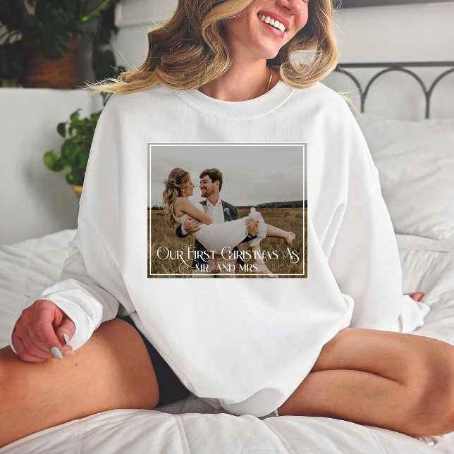 Our First Christmas As Mr and Mrs Typography Photo T-Shirt (Creator Uploaded)