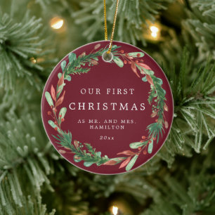Our First Christmas as Mr and Mrs Wreath Ceramic O Ceramic Tree Decoration