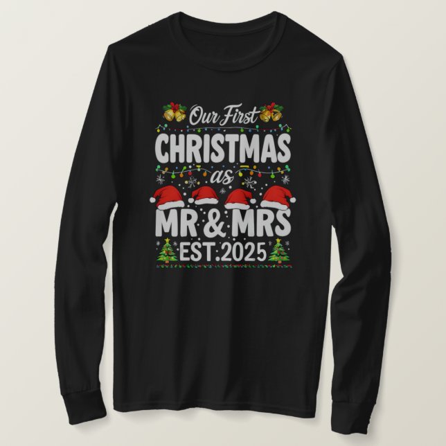 Our First Christmas As Mr & Mrs 2024 Married Coupl T-Shirt (Design Front)