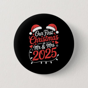 Our First Christmas As Mr Mrs 2025 Married Couples 6 Cm Round Badge