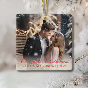 Our First Christmas as Mr. & Mrs. 2 Photo Ceramic Ornament