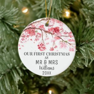 Our First Christmas as MR & MRS Cherry Blossom Ceramic Tree Decoration